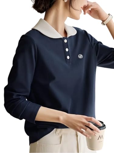 Image of Women's Polo T-Shirt | Long Sleeve Casual T-Shirt | Soft Comfortable Korean Style Trendy Top for Women