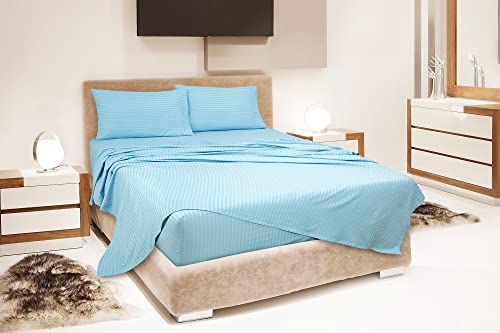 Image of ROYALE LINENS 4 Piece Full Sheets Set - Soft Brushed 1800 Microfiber - 1 Fitted, 1 Flat Sheet, 2 Pillow Cases - Wrinkle Free & Fade Resistant - Hotel Luxury Bed Sheets (Stripe Lake Blue, Full)