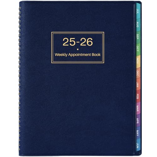 2025-2026 Appointment Book - 2025-2026 Diary, Jul 2025 - Jun 2026, A4 Week to View Appointment diary 2025-2026, Hourly Planner in 15-Minute Times Slots, Soft Leather Cover, 21.8 x 29 cm, Colorful Tabs