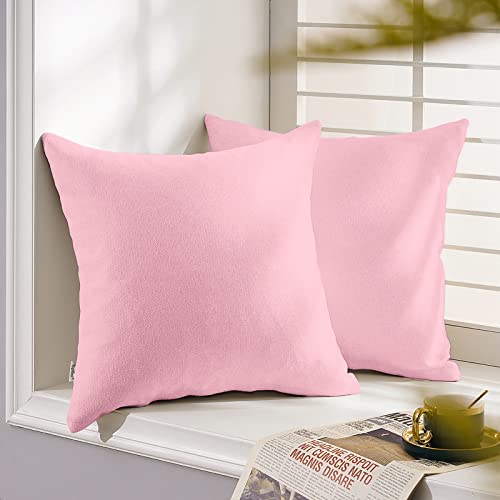 Top Finel Decorative Throw Pillow Covers Soft Chenille Solid Cushion Covers 20 X 20 For Couch Bedroom Car, Pack Of 2, Baby Pink #TOP3