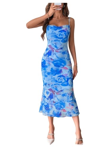 Image of GORGLITTER Women's Floral Wedding Guest Bridal Shower Cocktail Midi Dress | Wedding Dresses for Bride, Bridesmaid Dresses, Orange Dress Women, Vacation Dresses for Woman