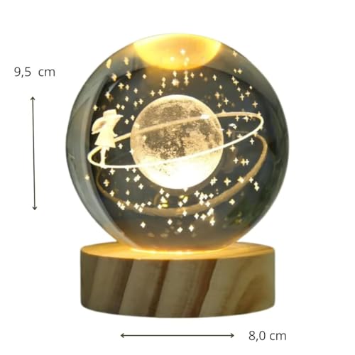 Luminária de Mesa Esfera de LED Bola de Cristal 3D Lua Galaxia Decoração Menina Premium Luz Amarela