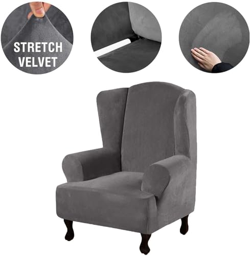 Funda de sillón orejero de terciopelo elástica protector de salón 3