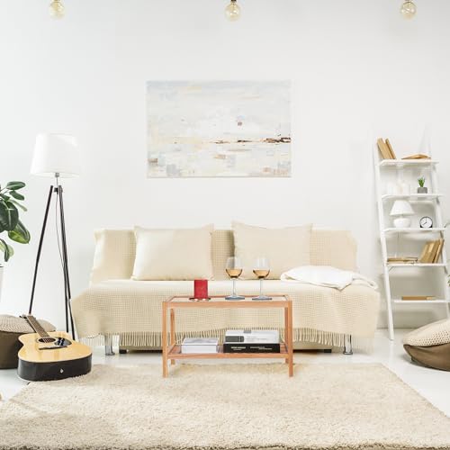 Relaxdays Table d'appoint, Console en Bois de Noyer et Verre, H x L x P : 35 x 60 x 40 cm, pour Salon, Nature – Image 3