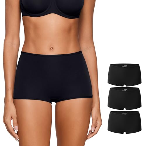 Image of INLYRIC Women's Inbarely Plus Boyshorts Underwear - Soft Full Coverage Boxer Shorts Briefs Ladies Panties 3 Pack