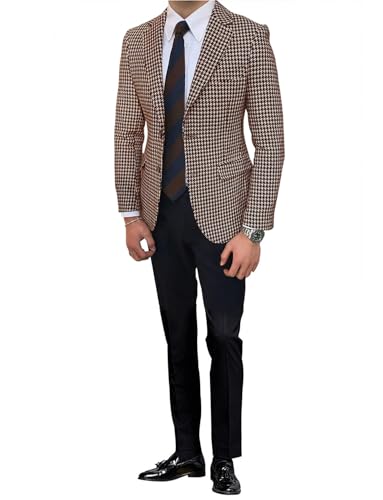 Men's Suit Two Pieces Houndstooth Jacket Solid Pants Single Breasted Button Tuxedos for Casual Banquet