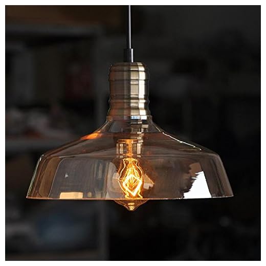 lámpara de techo de sombra E27 Cristal Colgante Luz Lámpara Vintage Colgante Luz Industrial Lámpara de Techo Alambre colgante 150cm Ámbar