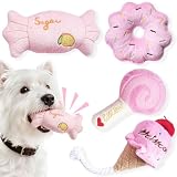 MOSYZEO Small Dog Toys, Cute Pink Plush Dog Toy Set, Dog Squeaky Toys, Durable Dog Stuffed Toys & Dog Chew Toys for Puppies and Small Dogs
