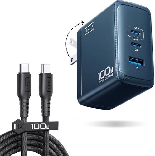 INIU USB C Charger Block, 100W GaN Fast Charging, 3-Port Compact ...
