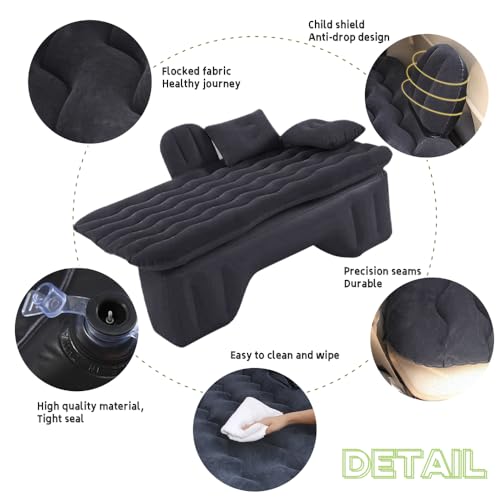 Geterral Black Car Bed, Inflatable Air Mattress for Back Seat Sleeping, Camping, Hiking, Traveling - Image 4