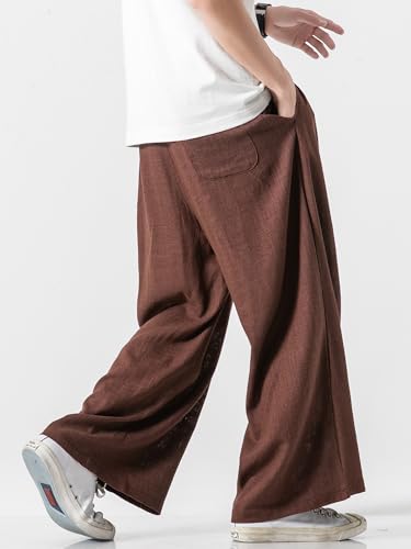 Men's Cotton Linen Pants Causal Harem Pants Elastic Waist Beach Boho Yoga Loose Trousers4