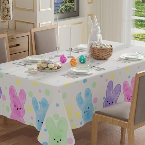 XCHI Colorful Dots Cute Bunny Watercolor Rabbits Easter Tablecloth Rectangle Table Cloth Washable Table Covers for Indoor Dining Home Party Decorations 52x70 Inch by XCHI - Used condition - US$12.17