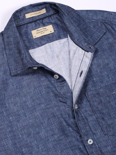 Image of Thomas Scott Men's | Printed | Textured Fabric | Full Sleeve | Regular Fit | Linen Blend | Single Pocket | Spread Collar | Casual Shirt