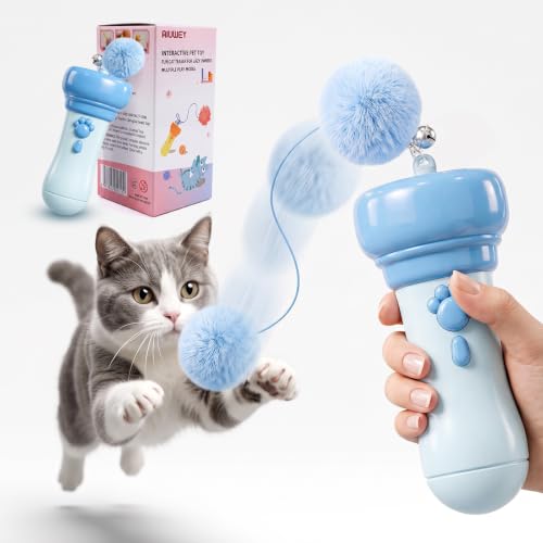 DOLLGIFT Interactive Cat Toys for Indoor Cats, Cat Fetch Toy Launcher with Fuzzy Ball Without Battery, Retractable Rope and Fuzzy Ball for Cats Kitten