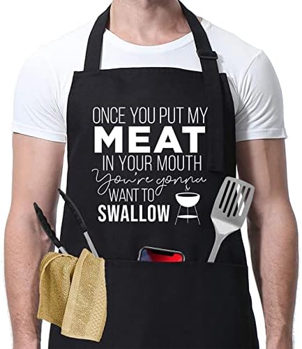 Miracu Funny Apron for Men - Husband Gifts from Wife, Naughty Gifts for Him, Boyfriend Birthday Gifts - Birthday Grilling Gifts for Men, Best Friend, Male Guy - BBQ Cooking Grilling Aprons for Men