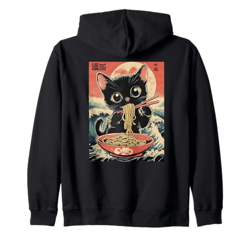 Chat Ramen Mangeant pour Enfants, Femmes, Filles, Kawaii Japonais Sweat à Capuche