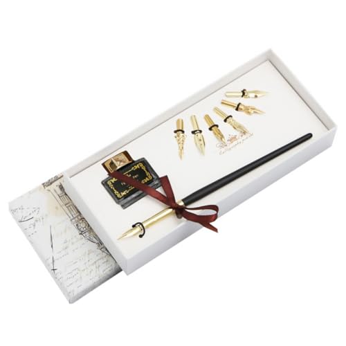 CLISPEED Bolígrafos de Caligrafía Vintage con Plumillas de Inmersión Diseño Antiguo y Punta de Fuente para Estudiantes Set de Escritura Artística y Dibujo Elegante Estuche de Regalo