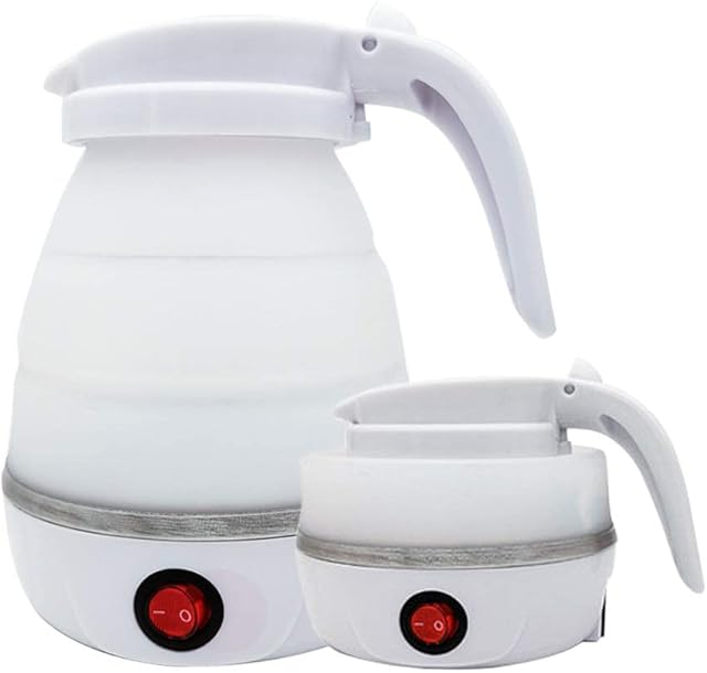 Gobesty Foldable kettle, Portable Foldable Electric Kettle for Travel Food Grade Silicone Electric Water Heater Collapses with Separable Power Cord Ideal for Hiking Camping and indoor (0.6L, white)