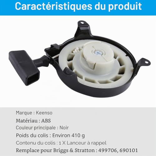 Démarreur à lanceur pour Briggs et Stratton 499706 et 690101 - 3