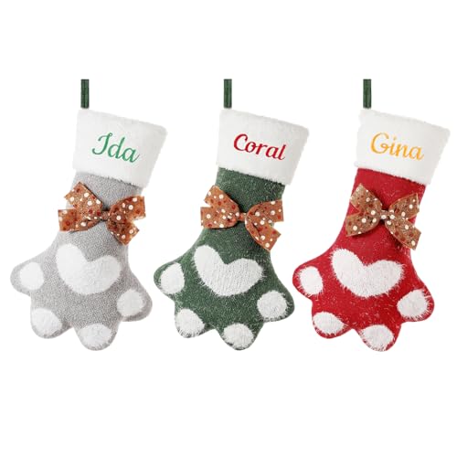 SINKSONS Custom Christmas Stockings - Unique Paw-Shaped Cat Christmas Stocking for Your Beloved Pets, Fireplace Hanging Xmas Decorations, Tailored with Names for Cats (1 pcs)