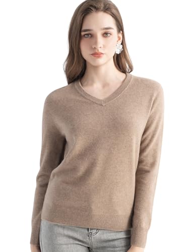 100% Pure Cashmere Women's Sweater V-Neck Long Sleeve 2025 Fall Winter Warm Soft Knit Pullover