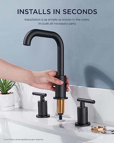 Two Handle Black Bathroom Faucet 3 Hole, Forious Matte Black Faucet Bathroom With Metal Drain, Three Hole Faucet For Bathroom Sink Black, 8 Inch Widespread Bathroom Faucet Black, Black Vanity Faucet #TOP5