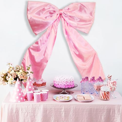 Large Pink Ribbon Bow Decor Garland, Giant Coquette Bow Decor Garlands Hang Backdrop Wall for Coquette Bachelorette Party Decorations, Birthday Party, Baby Shower, Wedding, Bridal Shower Supplies
