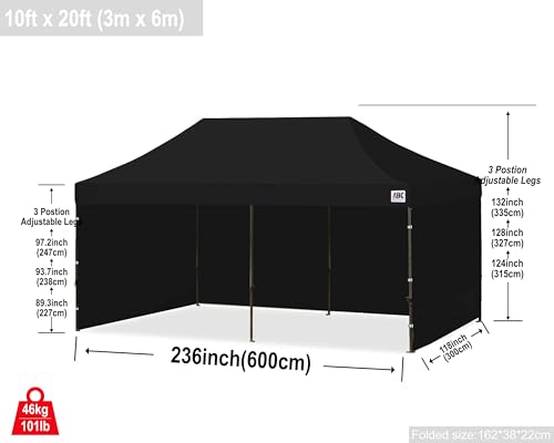 Image of ABCCANOPY Heavy Duty Easy Pop up Canopy Tent with Sidewalls 10x20, Black