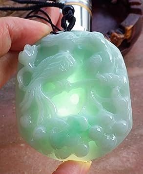 Certified Green 100% Burma Natural A Jade jadeite Pendant Mandarin Duck Bird Lotus Flower Ruyi 451595 GS