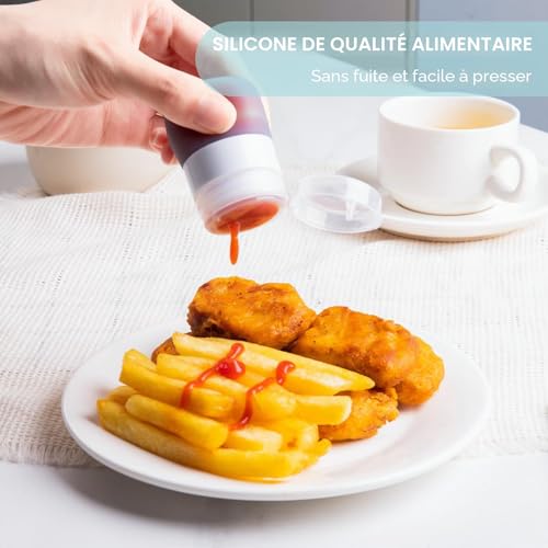 Lot de 4 Mini Bouteilles à Sauces 30ml,Bouteilles Souples et Compressibles pour Vinaigrette,Sauce,Ketchup,Miel,Confiture,Pot à Sauce Portables pour Salade et Condiments,Avec sac et Brosse de Nettoyage – vue 6
