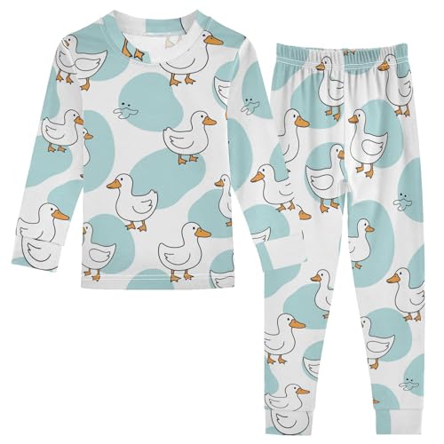 Pajama Sets Long Sleeve Ducks on Blue Backgrounds Soft Comfy Sleepwear 2 Piece PJS 3-8T