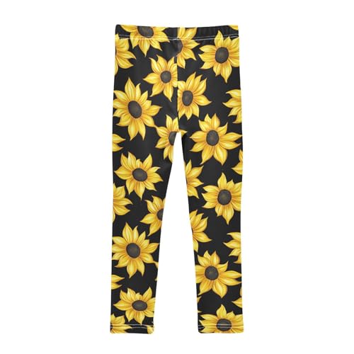 Wusikd Sunflowers Girls' Leggings Toddler Doodles Yellow Kids Yoga Pants Dance Active Tights 4T2