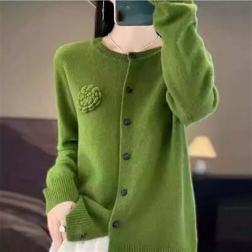 Women's Winter Button Front Cardigan Flower Long Sleeve O-Neck Knit Sweater Coat2