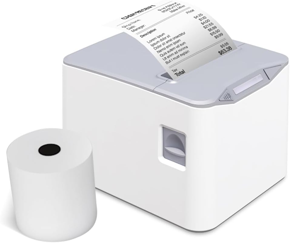 Thermal Receipt Printer 80mm Desktop Direct Thermal Printing USBLAN Connection High Speed with Auto Cutter Large Paper Bin Support ESCPOS for Shipping Business Restaurant Kitchen Generic