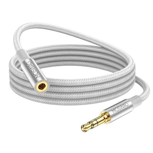 MOSWAG 5M Cable de extensión de Audio de 3,5 mm Adaptador estéreo Macho a Hembra Cable de Nailon Trenzado Compatible con radios de Coche, teléfonos Inteligentes, Auriculares,Reproductores Multimedia