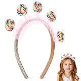 TEHAUX Lollipop Headdress Candy Headband, Pink and White Girls Hair Accessories Princess Decor Carnival Headpieces Party Hair Hoops for Girls Women