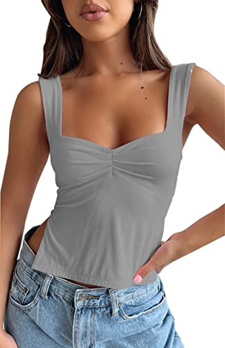 ABINGOO Débardeur crop sans manches Y2K pour femme gris S