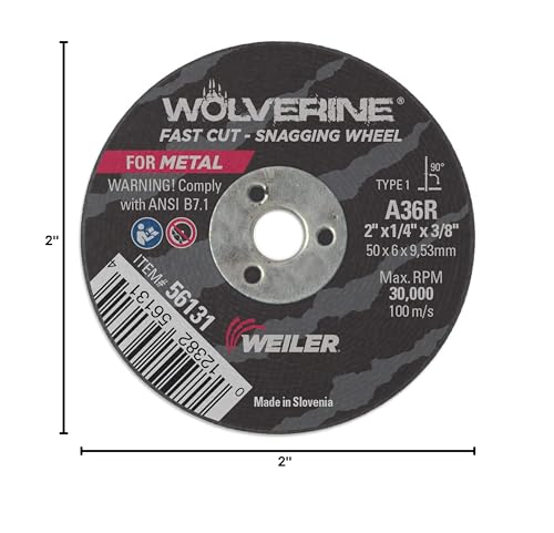 Image of Weiler 56131 2-Inch Cutting Wheel, Wolverine AO Steel /Metal Fast Cutting, Value Snagging, 1 /4 inch A36R Type 1 3 /8 inch Arbor (Pack of 40)
