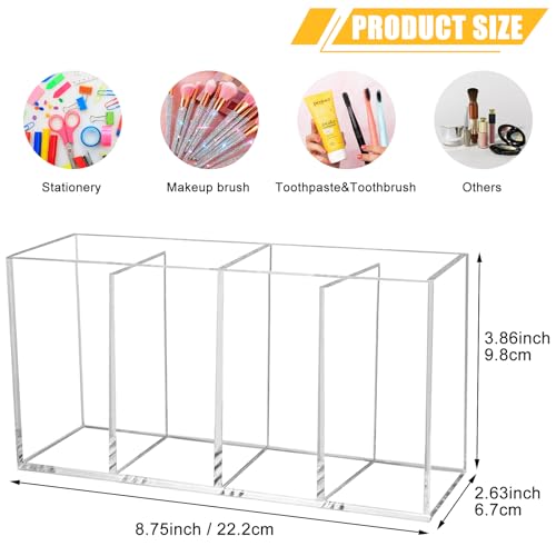 Image of Clear Makeup Brush Organizer,Acrylic Cosmetic Brushes Storage Holder with 4 Slots,Pencil Pen Holder for Desk,Desk Organizer and Accessories for Vanity