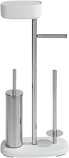 WENKO Rivazza Toilet Brush Holder with Box, Toilet Roll Holder with Shelf, Toilet Brush Holder, Replacement Roll Holder, Stainless Steel