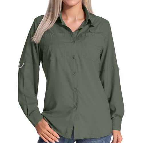 Womens Long Sleeve Sun Protection Hiking Fishing Shirts UPF 50+ UV Lightweight Quick-Dry Safari Shirts Womens Outdoor(Mountain Green-S) by nayjury - Image 2