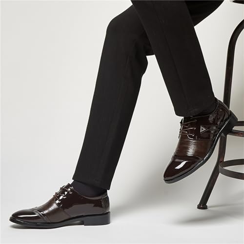 Image of Mens Lace Up Dress Shoes Modern Formal Business Casual Office Suit Tuxedo Patent Leather Oxford Shoes