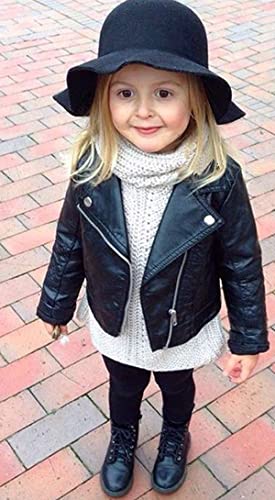 Image of Toddler Baby Boy Girl PU Faux Leather Coat Cool Lapel Oblique Zipper Jackets Spring Fall Winter Outerwear
