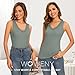 WOWENY Sleeveless Thermal Fleece Tank Top for Women V Neck Lace Tops Camisole Warm Base Layer Underwear Cold Weather(2236-Green, Large)