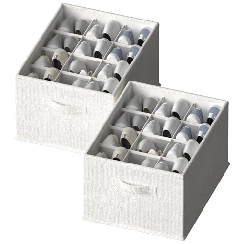 FHSQX 2 Pack Shoe Organizer for Closet,Foldable Shoe Organizer,Fits up to 24 Pairs,Storage Containers With Bottom Support for Shoes (Whtie, 16.5 * 12.6 * 9.5in)