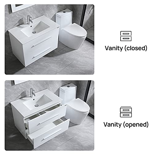Walsport Bathroom Vanity And Sink Combo 32'' Wall Mounted Cabinet Basin Vessel Sink Faucet Combo Set, White Two Drawers Modern #TOP3