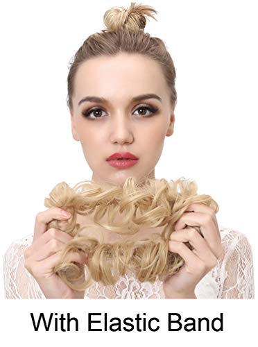 Messy Bun Hair Piece Thick Updo Scrunchies Synthetic Hair Extensions Ponytail Hair Wig Hairpiece Dark Brown With Golden Brown Highlight #TOP3