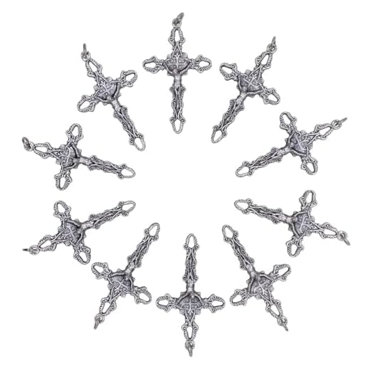VILLAGE GIFT IMPORTERS Pacote com 10 pingentes de crucifixo de 5 cm | Ótimo para rosários faça você mesmo, chaplets e joias religiosas | Artigos para artesanato católico e cristão para miçangas,