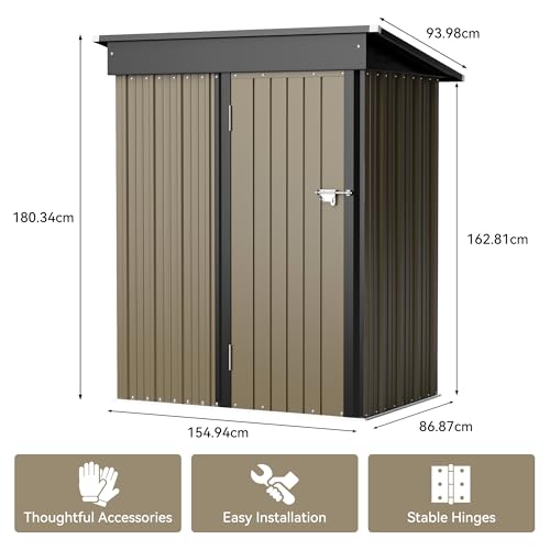 هومال سقيفة تخزين من الستيل في الهواء الطلق، سقيفة تخزين معدنية للحديقة، منزل تخزين معدني مع قفل، تخزين في الفناء الخلفي مقاوم للعوامل الجوية للادوات والدراجات والادوات المنزلية (5 × 3 قدم)