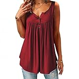  Hauts Ample D\'été pour Femmes col en V Mode sans Manches Lâche Tee Shirt avec Boutons Casual Grande Taille Chemise Couleur Unie Tunique Gilet Shirt (Bordeaux, 2XL, XX_l)